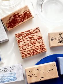 Wooden Rubber Stamp With Wave And Seagull Pattern, Decorative Wooden Stamp For Scrapbooking, Journaling, Diary, Handmade DIY Art Supplies - Single Piece - View 5