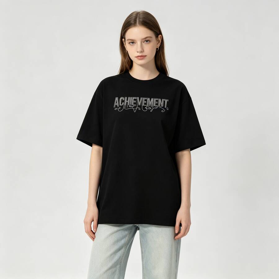 Printed Men's Short-Sleeve Shirt T Summer Round-Neck Cotton Shirt, Casual And Versatile, Suitable For Couples - 黑色 - 查看 1