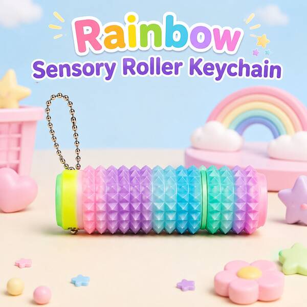 [Rainbow Gradient]Fidget Roller Keychain | Translucent Colorful Texture | Tactile Spinning Gadget | Bag Charm / Desk Fidget Toy | Creative Gift For Besties Or Colleagues