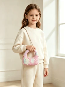 1 buah Tas Tangan Berbulu, Tas Selempang Rantai Kasual Serbaguna, Tas Kecil Aksesori Pakaian Mini untuk Anak Perempuan, Musim Gugur/Dingin - mewah - View 2