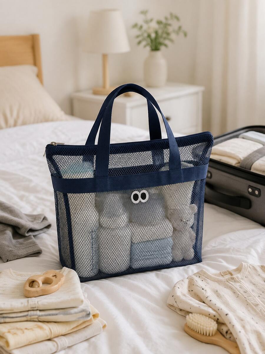 Baby Mesh Storage Bag Portable Parenting Organizer Tote Transparent Mesh Design Large Capacity Baby Supplies Storage Basket - Storage Bag - View 1