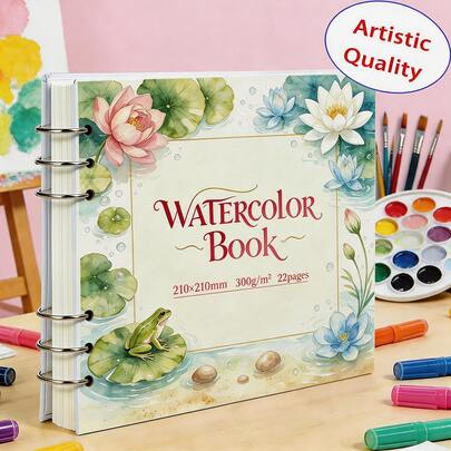21*21 Cm Metal Ring Watercolor Sketchbook, Detachable Inner Pages, 300g Heavyweight Acid-Free Rough Textured Watercolor Paper, Anti-Wrinkle Art Paper, Multi-Media Drawing Book Suitable For Watercolor, Gouache, Acrylic, Ink Painting, Ideal For Illustration, Outdoor Sketching And Studio Creation, Practical Back-To-School Art Supplies For Artists, Students And Painting Enthusiasts