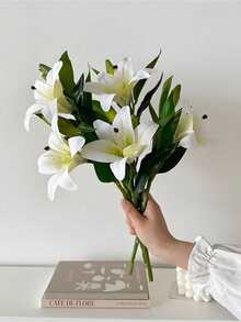 3/6/10PCs 3D Printed Lily Artificial Wedding Bouquet,Realistic Fake Flower For Bride Bridal Shower,Home Living Room TV Table Decor Centerpiece - Multicolor - View 10