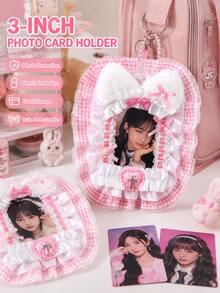 6pcs Cute Japanese Style Lace Photo Card Holders, 6 Colors Plaid Fabric Lanyard Badge Holders, 3 Inch Photo Card Sleeves, Anime ACG Collection Card Storage, Idol Photo Protective Covers, Keychain Bag Pendant, Student ID Card Holder, Gift For Girl Fans - One Size Fits All - View 2
