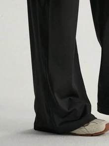 Women's Plus Size Black Knit Flare Pants, High Elasticity, Fashionable And Elegant Style - Black - View 6