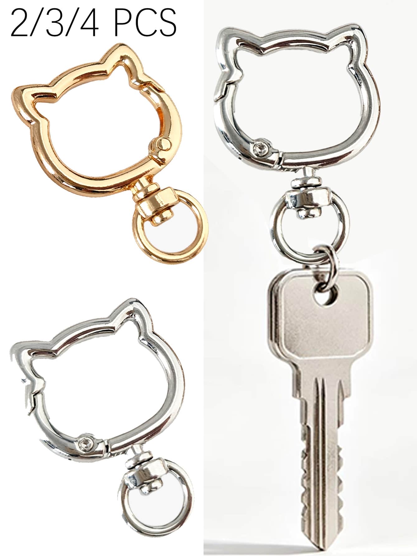 2/3/4pcs Rotating Cat Keychain Zinc Alloy Bag Hardware Spring Clasp Metal Ring Open Spring Loop, Perfect For DIY, Jewelry Metal Keychain Metal Shape Spring Clasp, Outdoor Metal Keychain Key Chain Bag Clip Hook Dog Chain Clasp Suitable For Phone Bag Keychain Hook Clasp Bag Hanging Hook, Handmade DIY Accessories, Halloween, Christmas - Gold - View 1