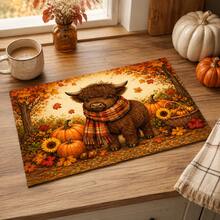 Autumn Highland Cow Print Scarf Pattern Absorbent Mat/Drying Mat/Coaster For Coffee Machine And Tableware - Absorbent Polyester Desktop Protector With Rubber Non-Slip Backing, For Kitchen Countertop Decoration - Home Bar And Dining Table Placemat - Multicolor - View 10