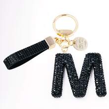 1pc Shiny Black Crystal Letter Bag Charm/Llavero, Glitter Alphabet Keychain For Handbag Daily Use, Gift Labor Day Halloween Thanksgiving Christmas - Black - View 16
