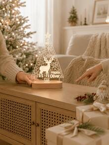 1PC Personalized Christmas Tree Deer Acrylic LED Night Light, Custom Name Holiday Lamp With Wooden Base, Snowflake Reindeer Xmas Table Decor, Winter Bedroom Home Decoration, Festive Gift - Multi-color 8 - View 3