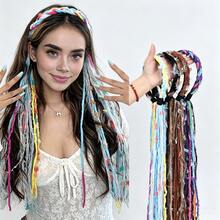Serre-tête en peluche Maillard coloré avec long ruban à franges, accessoire de cheveux tressés, décoration de cheveux tressés style serre-tête, élastique à cheveux en corde tressée colorée en peluche - Noir - Voir 5
