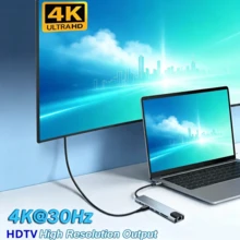 NUO XI 八合一 Type-C 转 HDTV 适配器集线器，带以太网端口 + HDTV 多功能读卡器、Type-C 转 4K HDTV 适配器、RJ45 SD/TF 快速充电读卡器、用于 4K 高清视频镜像的多功能集线器，兼容 MacBook 笔记本电脑和 Windows 电脑 - 灰色 - 查看 4