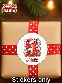 Customized Personalized Christmas Reindeer Initial Round Stickers, Christmas Hat Letter Name Stickers, Christmas Gift Box Sealing Labels, Custom Name Stickers For Christmas And Gift Wrapping, Party Favor Decoration Stickers, Perfect For Family Gifts - Multicolor - View 23