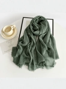 1pc All‑Season Solid Cotton‑Linen Feel Long Scarf, Sun‑Protection Wasteland‑Style Monochrome Hijab Shawl For Women - Multicolor - View 5