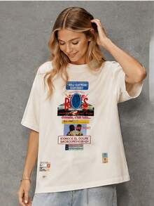 Eu Lager, Men's Hip-Hop Fashion Letter Print Short Sleeve T-Shirt - 黑色 - 查看 3