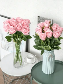 100pcs Artificial Pink Roses, Faux Flowers, Suitable For DIY Wedding Bouquets, Table Decor, Valentine's Day, Party Decoration - Pink - View 5