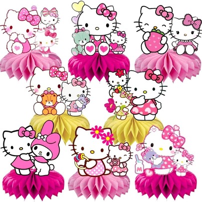 Panini Centros de mesa de panal de abeja Hello-Kitty, adornos de mesa con personajes de dibujos animados lindos, suministros de decoración para fiestas de cumpleaños