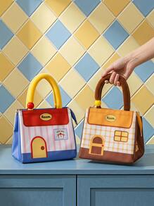 Joivida 1pc/6pcs Cute House Print Lunch Tote Bag, Soft Comfortable Handle, Secure Zipper Closure, Large Capacity Interior For Meals And Utensils, Fresh Color Design, Suitable For Office, Picnic And Daily Outings - Multicolor - View 1