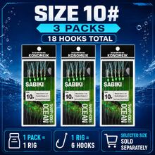3 Packs 6-Hook Bait Catching Rigs, 18 Hooks Total, Saltwater Fishing Rigs With Flash Fiber & Beads, Sizes 8#-16# - Green - View 9