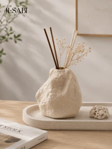 Wabi-Sabi Style Asymmetrical Rock-Shaped Rattan Aromatherapy Bottle, Textured Stone-Like Fragrance Oil Container, Empty Diffuser Vase, Suitable For Home Bedroom Bathroom Desktop Decoration, Minimalist Housewarming Gift - Wabi-sabi Rock Diffuser Bottle - View 7