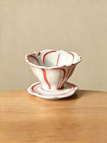 1pc Hand-Painted Striped Ceramic Coffee Dripper, Manual Pour-Over Coffee Filter, Shared Pot Dripper Filter Cup, Reusable Cone-Shaped Manual Pour-Over Coffee Tool, Coffee Accessory - Multicolor - View 6