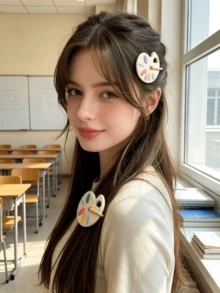 1pc Women Girls Cute Cartoon Funny Quirky Simulated Palette Hair Clip Alligator Hair Clip Hair Accessory, Suitable For Daily Wear Versatile Hair Accessory - Multicolor - View 2
