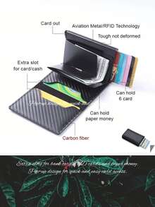 2pcs/3pcs/Set Carbon Fiber Automatic Pop-Up Card Holder Men's RFID Anti-Theft Demagnetization Card Wallet Business Commute Pocket Storage Halloween Christmas Father's Day Birthday Gift Item 1pc, Card Holder Is Main Product, Gift Bag Is Accessory - A - View 9