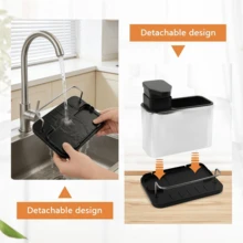 3-In-1 Multifunctional Soap Dispenser & Sponge Holder Sink Organizer Tray - Freestanding Countertop Storage Box With Pump Head, Durable Stainless Steel Material, Suitable For Kitchen And Bathroom Sinks | No Electricity Required | Space-Saving Design | Ideal For Dishwashing And Hand Cleaning Supplies - View 12