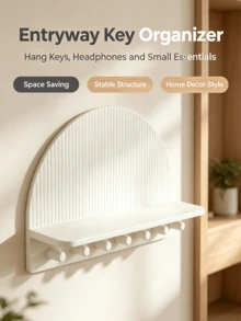 Half-Circle Wall-Mounted Key Holder With Display Shelf, Multi-Hook Key Storage Rack, Entryway Living Room Wall Organizer - Multicolor - View 2