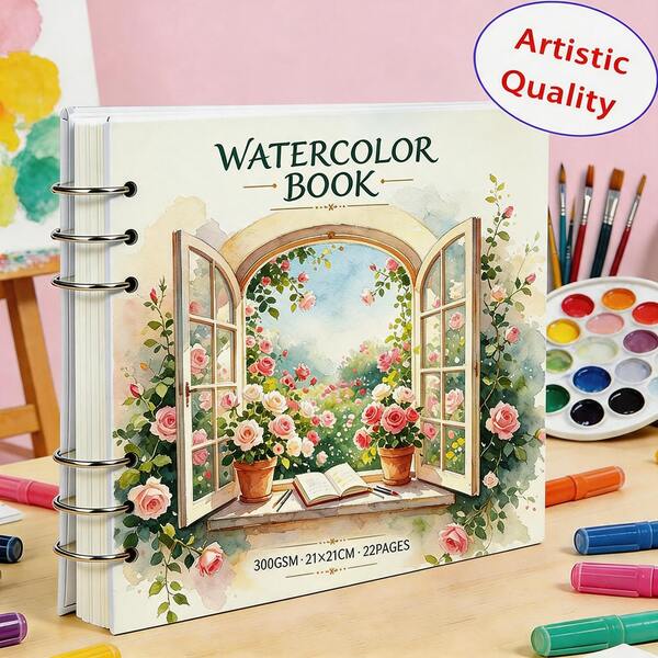 21*21cm Metal Ring Detachable Watercolor Sketchbook, 300g Thick Textured Watercolor Paper, High-Quality Anti-Wrinkle Heavyweight Art Paper, Supports Professional Multi-Layer Blending And Wet-On-Wet Techniques, Detachable Page Design For More Flexible Creation, Suitable For Watercolor, Gouache, Acrylic, Ink Painting, Sketching And Creative Illustration, Portable Reusable Art Sketchbook, Premium Back-To-School Art Supplies For Professional Artists, Designers, Art Students And Experienced Painting Enthusiasts