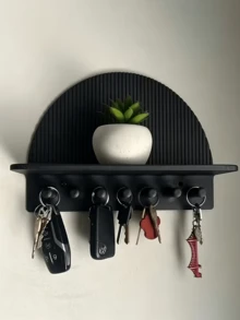 Half-Circle Wall-Mounted Key Holder With Display Shelf, Multi-Hook Key Storage Rack, Entryway Living Room Wall Organizer - Multicolor - View 3