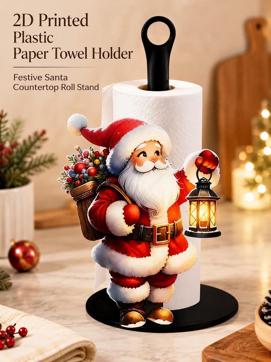 Christmas Decoration Kitchen Paper Towel Holder - Desktop Tabletop Roll Holder (Combines Display And Storage Functions), Fun Santa Claus Design, Suitable For Kitchen, Bathroom, Living Room And Dining Room, Decorative Ornament To Create A Cozy Christmas Atmosphere - Multicolor - View 1