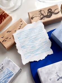 Wooden Rubber Stamp With Wave And Seagull Pattern, Decorative Wooden Stamp For Scrapbooking, Journaling, Diary, Handmade DIY Art Supplies - Single Piece - View 7