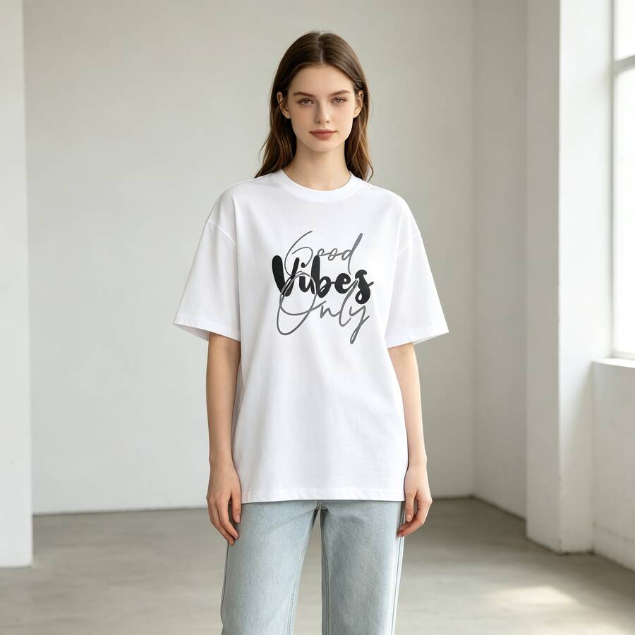Printed Men's Short-Sleeve Shirt T Summer Round-Neck Cotton Shirt, Casual And Versatile, Suitable For Couples - 白色2 - 查看 1