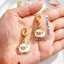 10pcs Exquisite Cartoon Sheep Alloy Pendant, Cute Mini Sheep Animal Enamel Charm, Detachable Keychain Style Decoration, Suitable For Handbags Or Keychains, Easy To Install, Perfect As Holiday Or Birthday Gift - Beige - View 2
