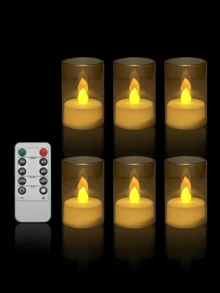6/12/24pcs Small LED Flameless Tea Lights, Timer Flameless Tea Candles, LED Tea Lights, Flickering Electronic Tea Candles, Battery Operated Candles With Remote Control Timer, Suitable For Home, Wedding Centerpiece Decoration, Christmas, Table Setting And More. - Gold - View 10
