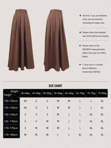 Rok Panjang Berlipit dengan Pinggang Tinggi untuk Musim Gugur/Dingin, Rok Panjang Model A-Line Elegan untuk Perjalanan, Halloween, Natal - kopi - View 9