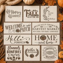 10Pcs Farmhouse Fall Thanksgiving Harvest Pumpkin Blessed Rustic Pattern Painting Stencils Reusable PET Plastic Templates For Wood Signs Wall Fabric Canvas DIY Crafts - Sets - View 9