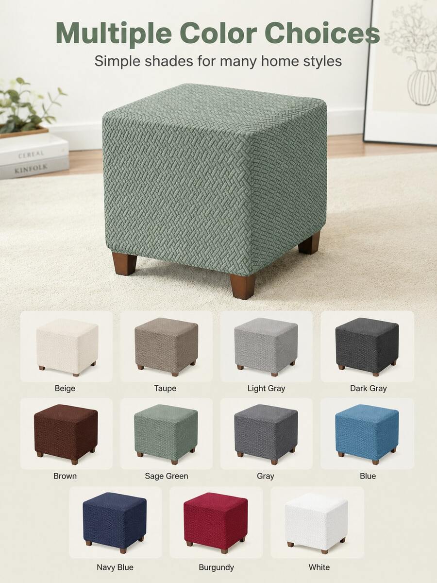 Sarung Bangku Ottoman Motif Persegi Timbul dari Kain Rajut Elastis Minimalis, Ukuran S, Cocok untuk Ruang Tamu, Kamar Tidur, Balkon, Dekorasi Dalam Ruangan, Hadiah Pindah Rumah, Aksesori Rumah Sepanjang Musim