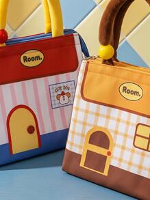 Joivida 1pc/6pcs Cute House Print Lunch Tote Bag, Soft Comfortable Handle, Secure Zipper Closure, Large Capacity Interior For Meals And Utensils, Fresh Color Design, Suitable For Office, Picnic And Daily Outings - Multicolor - View 5