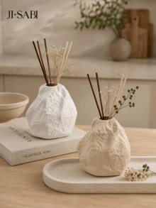 Wabi-Sabi Style Asymmetrical Rock-Shaped Rattan Aromatherapy Bottle, Textured Stone-Like Fragrance Oil Container, Empty Diffuser Vase, Suitable For Home Bedroom Bathroom Desktop Decoration, Minimalist Housewarming Gift - Wabi-sabi Rock Diffuser Bottle - View 9