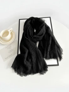 1pc All‑Season Solid Cotton‑Linen Feel Long Scarf, Sun‑Protection Wasteland‑Style Monochrome Hijab Shawl For Women - Multicolor - View 6