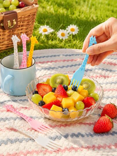 24/12/1 pieza Tenedor de fruta exquisito, palillo para pastel, agitador de café, tenedor para batido, accesorio para bento, decoración para taza, herramienta de cocina, accesorio para fiestas, regalo festivo, decoración de mesa, lavable y reutilizable