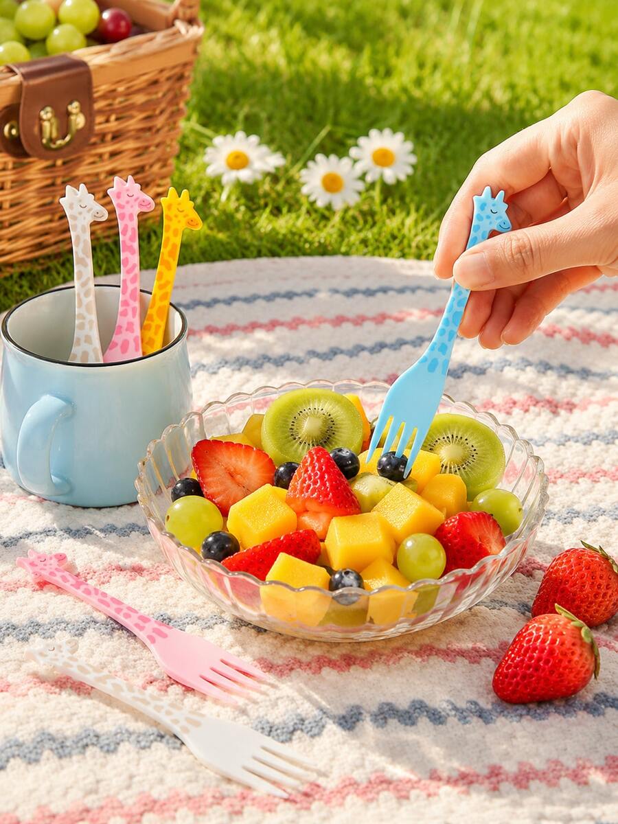 24/12/1pc Exquisite Fruit Fork, Cake Pick, Coffee Stirrer, Milkshake Fork, Bento Accessory, Mug Decor Top, Kitchen Tool, Party Accessory, Holiday Gift, Tabletop Decor, Washable And Reusable