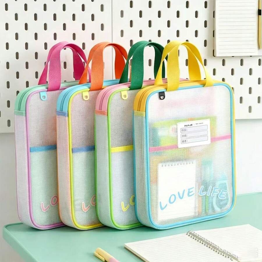 1pc Large Opening Storage Tote Bag | Colorful Portable Tutoring Bag Stationery Organizer EVA Material - Multicolor - View 1