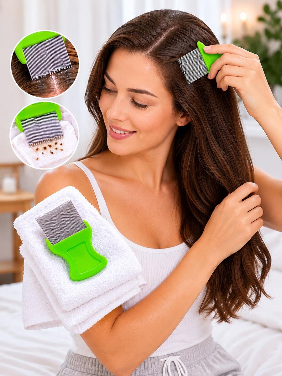 Stainless Steel Lice Comb, Hair Brush With Ultra-Fine Teeth For Removing Lice And Dirt - View 1