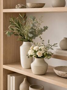 1pc Cream Flower Vase, Neutral Textured Vase For Fresh Or Dried Flowers, Modern Boho Farmhouse Decor, Minimalist Tabletop Centerpiece For Living Room, Bedroom, Entryway, Dining Table, Shelf, Mantel And Wedding Home Decor - Multiple Styles - View 3