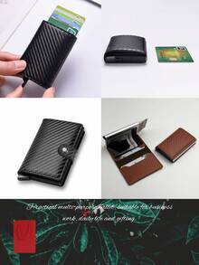 2pcs/3pcs/Set Carbon Fiber Automatic Pop-Up Card Holder Men's RFID Anti-Theft Demagnetization Card Wallet Business Commute Pocket Storage Halloween Christmas Father's Day Birthday Gift Item 1pc, Card Holder Is Main Product, Gift Bag Is Accessory - A - View 6