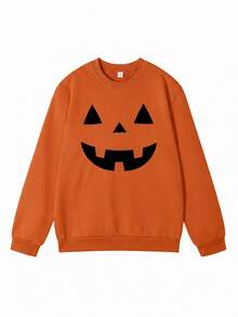 Women's Halloween Autumn/Winter New Loose Round Neck Sweatshirt, Minimalist Letter Print, Orange, Casual Fashion Versatile Long Sleeve Top - Orange - View 4