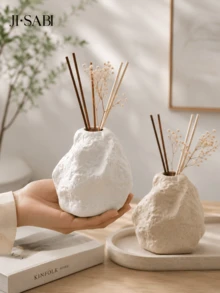 Wabi-Sabi Style Asymmetrical Rock-Shaped Rattan Aromatherapy Bottle, Textured Stone-Like Fragrance Oil Container, Empty Diffuser Vase, Suitable For Home Bedroom Bathroom Desktop Decoration, Minimalist Housewarming Gift - Wabi-sabi Rock Diffuser Bottle - View 4