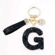 1pc Shiny Black Crystal Letter Bag Charm/Llavero, Glitter Alphabet Keychain For Handbag Daily Use, Gift Labor Day Halloween Thanksgiving Christmas - Black - View 21